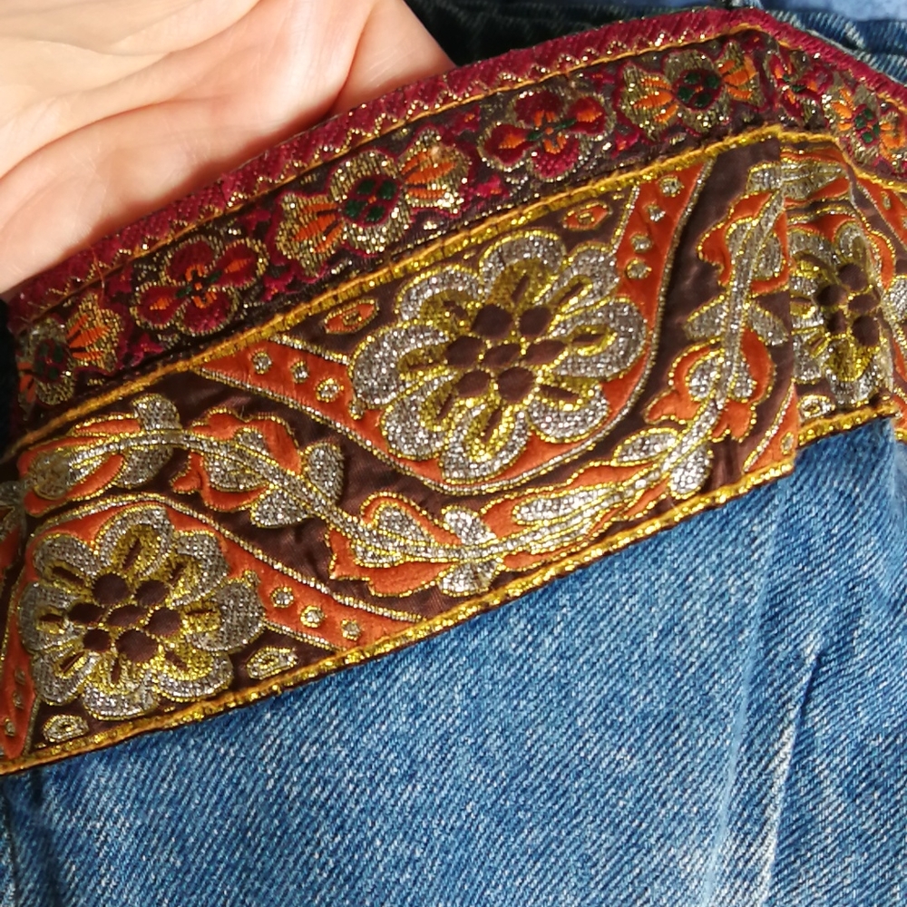 Vintage Blue Denim Slip Dress with Paisley Trim - Picture 10 of 10